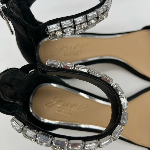 Jewel Badgley Mischka Katerina Black Heels Rhinestone Strap Sz 6 Elegant - Picture 7 of 14